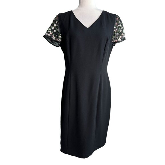 Donna Morgan Sheath Formal Evening Dress with Embroidered Sheer Sleeves Size 12 - Picture 1 of 10
